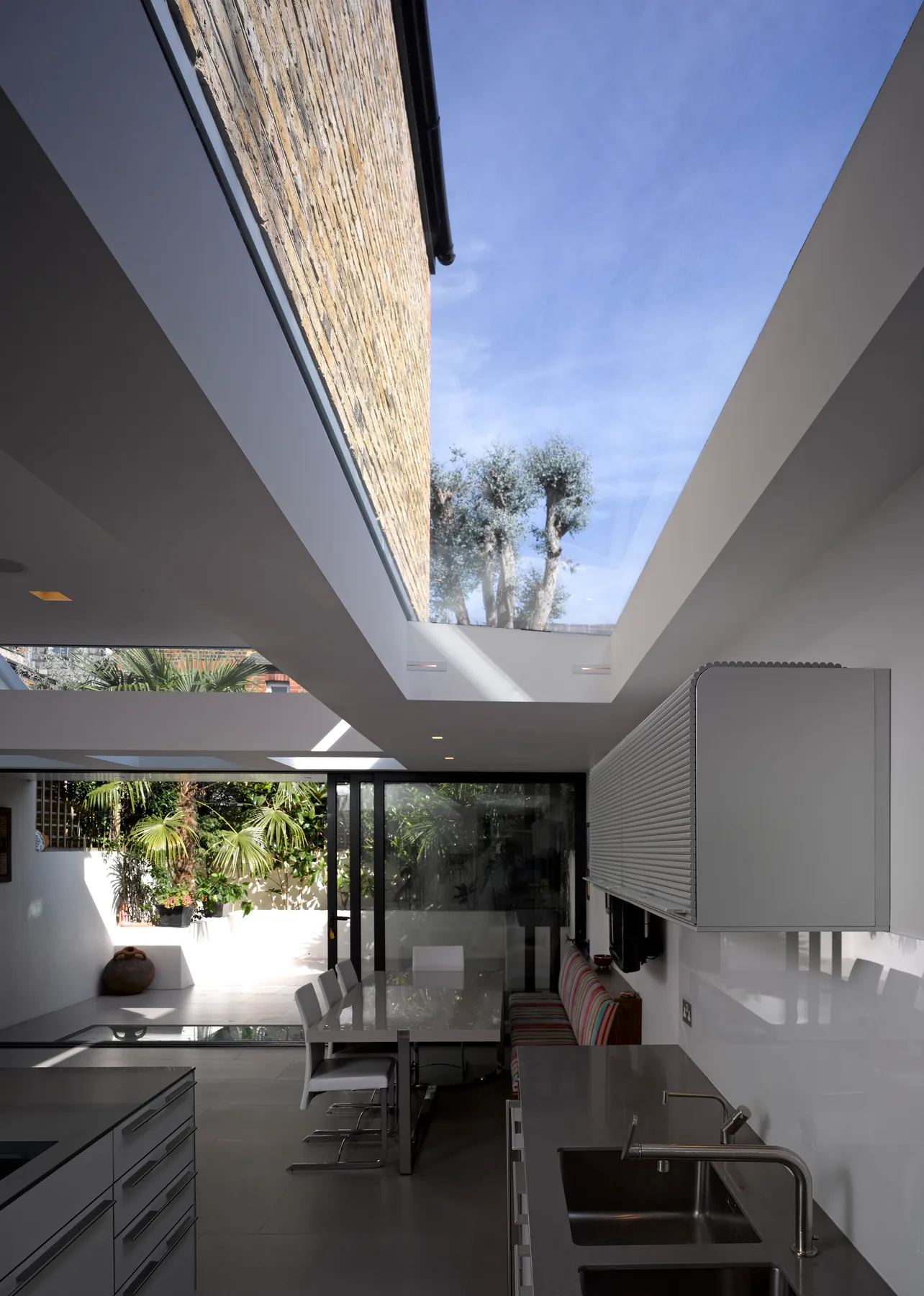 Kitchen worktop below a slim overhead Skymax rooflight